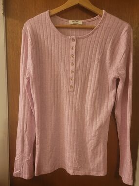 Zenana Pink Ribbed Henley Shirt